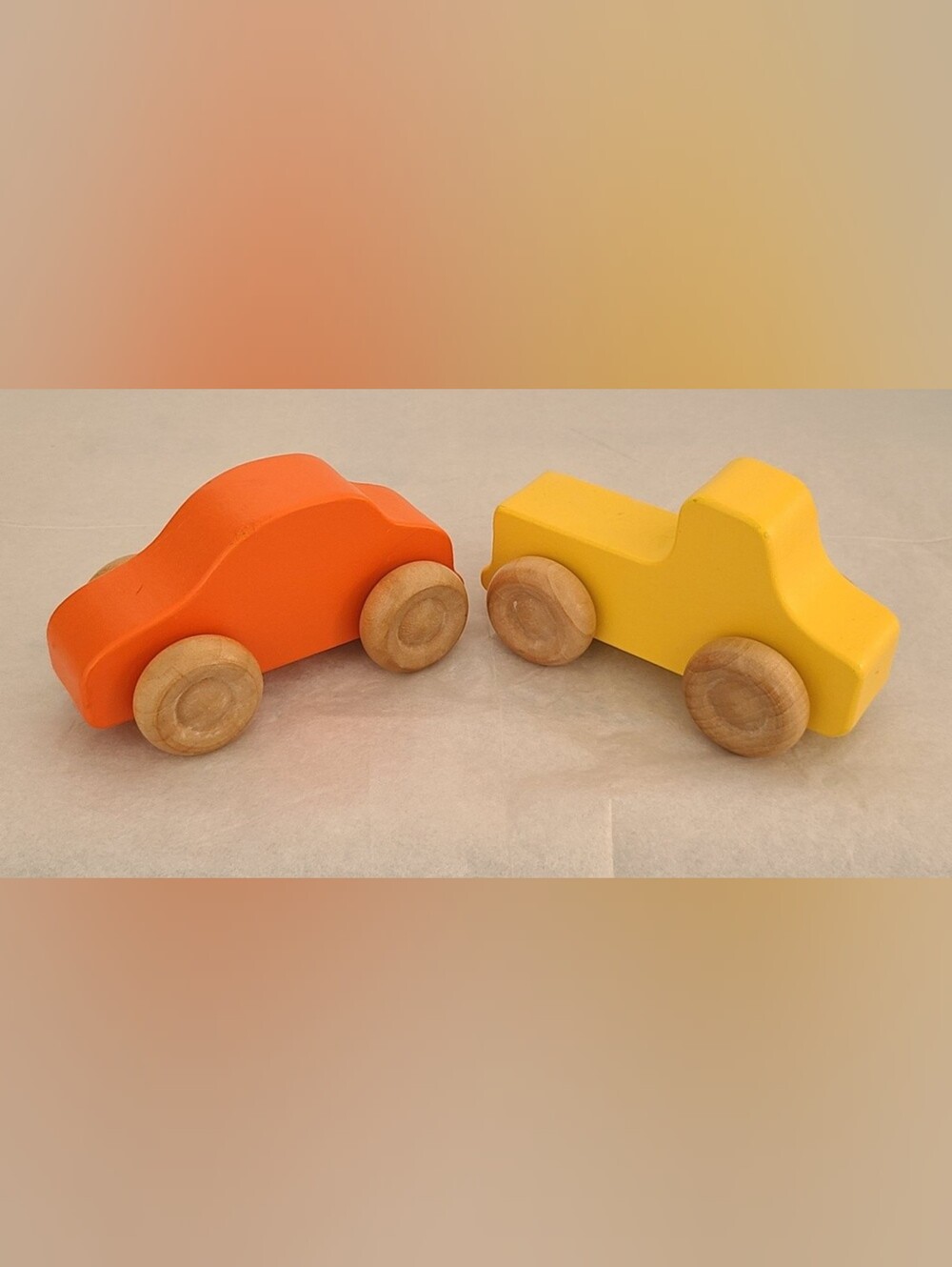 Orange and Yellow Wooden Montessori Cars - Babies Kids Toys